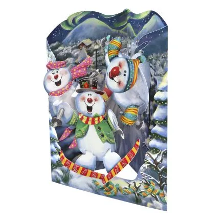 Snowmen Playing 3D Christmas Swing Card
